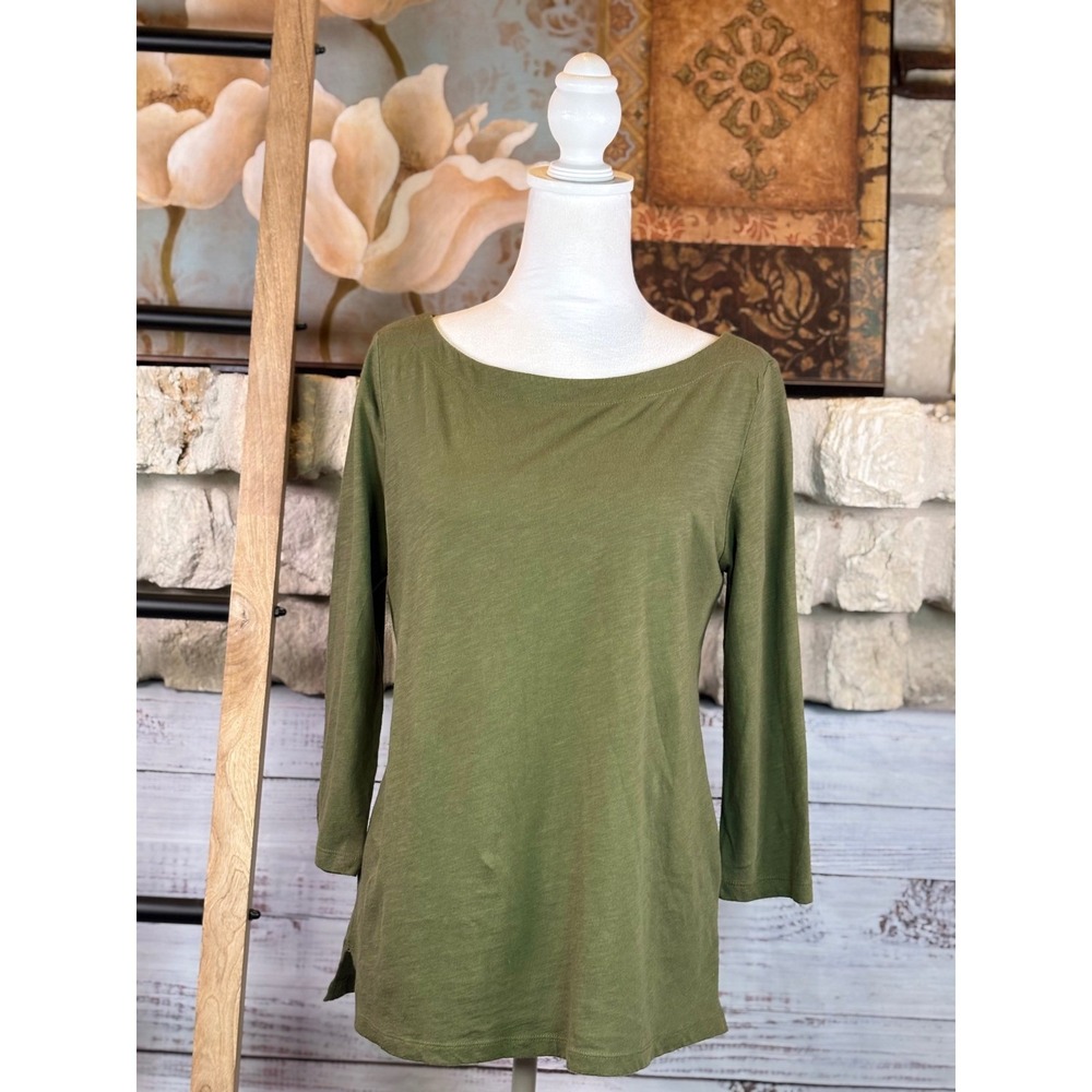 Loft Outlet Sage Green Boat Neck 3/4 Sleeve Cotton Slub Top Womens Size Small